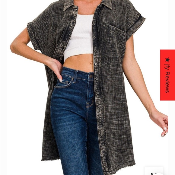 Zenana Outfitters Black Button-Up Dress gauze mineral washed L/XL EUC - Picture 2 of 6